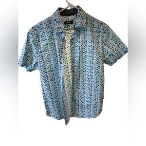 DKNY Casual White and Blue Floral Button Down Shirt